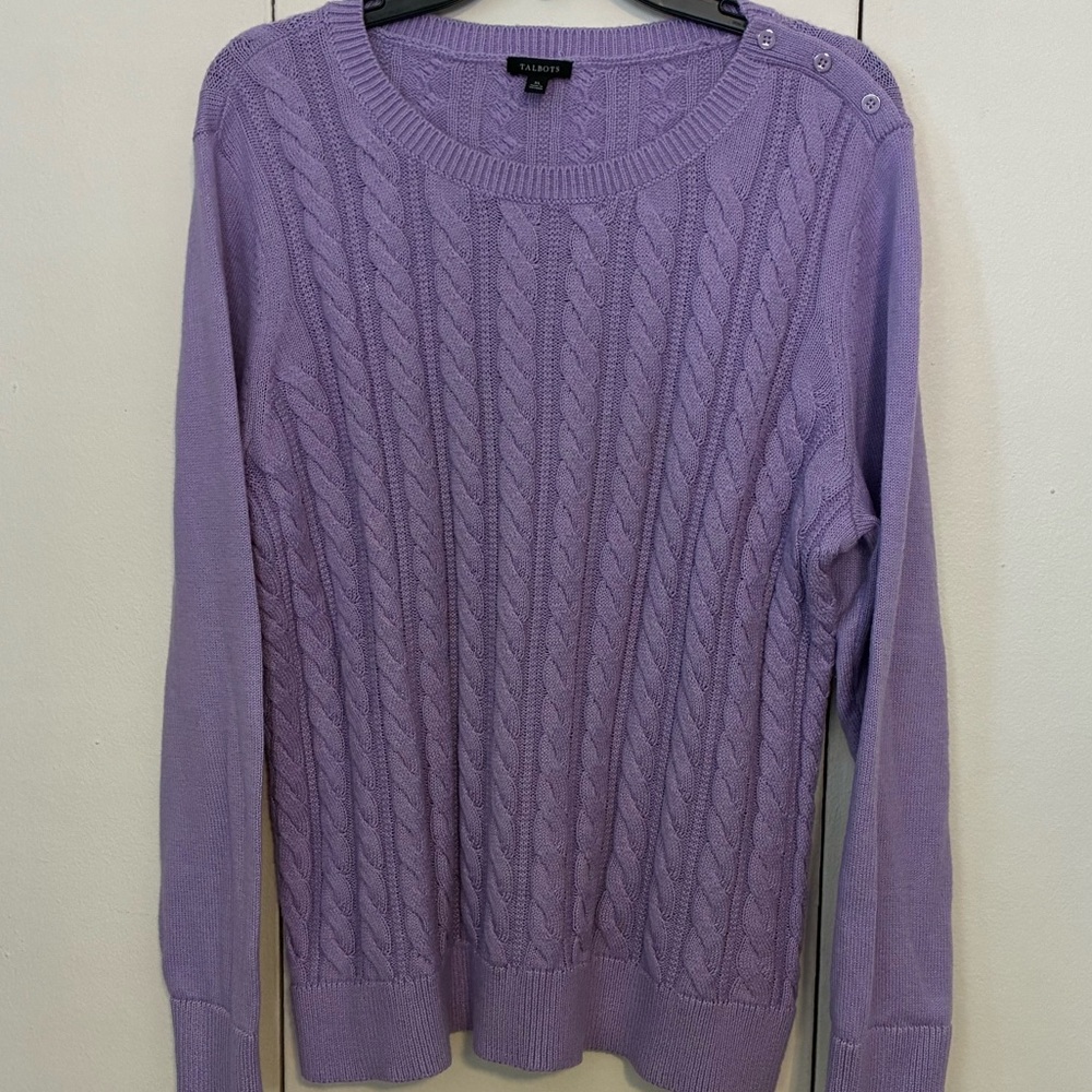Talbots Lavender Cotton Cable Knit Crewneck Sweater - Picture 3 of 7